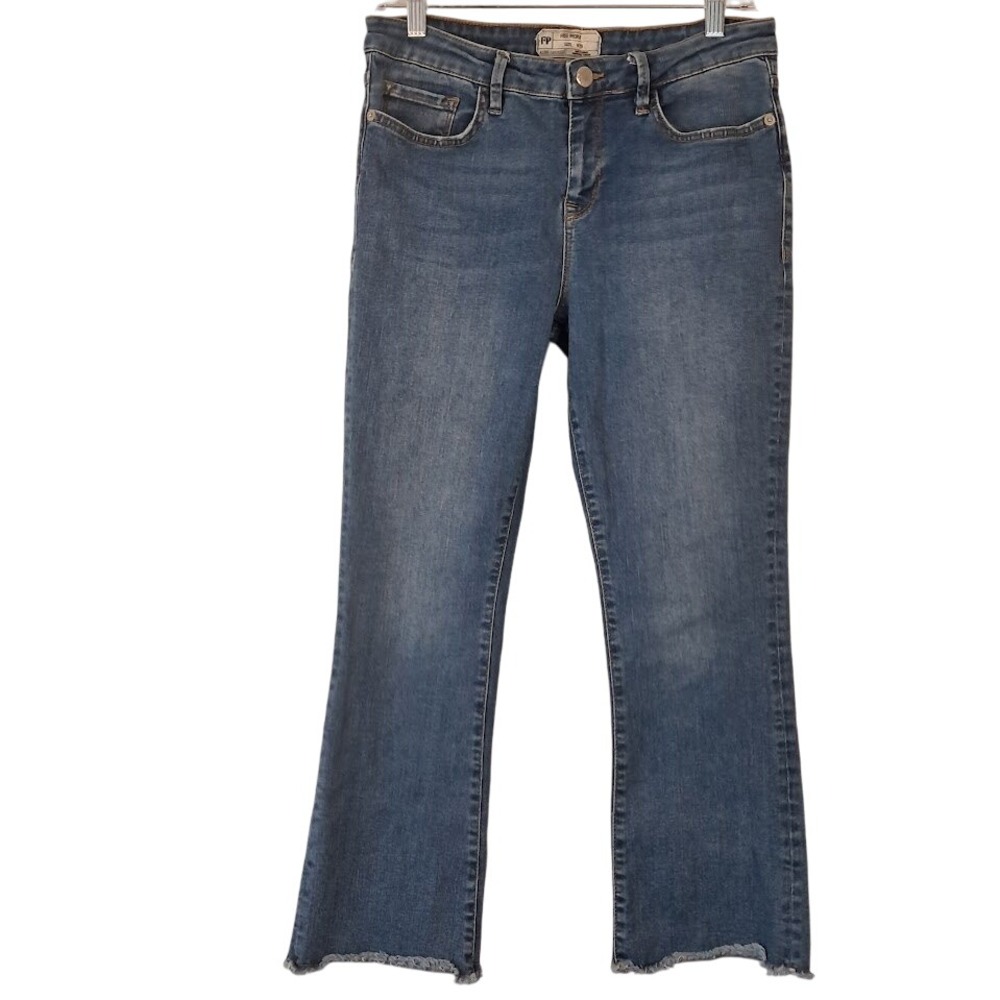 FREE PEOPLE 29 Women's‎ Slim Bootcut Jeans Mid Rise Stretch Raw Hem Denim Blue